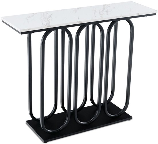 eluno Consoletafel van metaal met 1 houten plank, in hoogte verstelbare poten, 4 haken, als bijzettafel of dressoir, veel ruimte voor boeken, planten en decoratie (zwart eluno Consoletafel van metaal met 1 houten plank, in hoogte verstelbare poten, 4 haken, als bijzettafel of dressoir, veel ruimte voor boeken, planten en decoratie (zwart