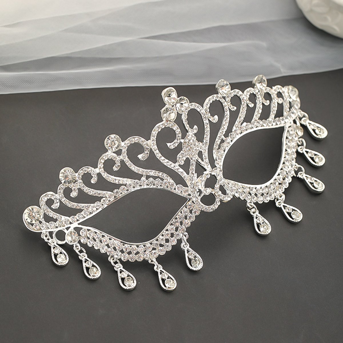 Capilla mask party accessoires crystal tassel strass masker hoofd garen ornament, wit