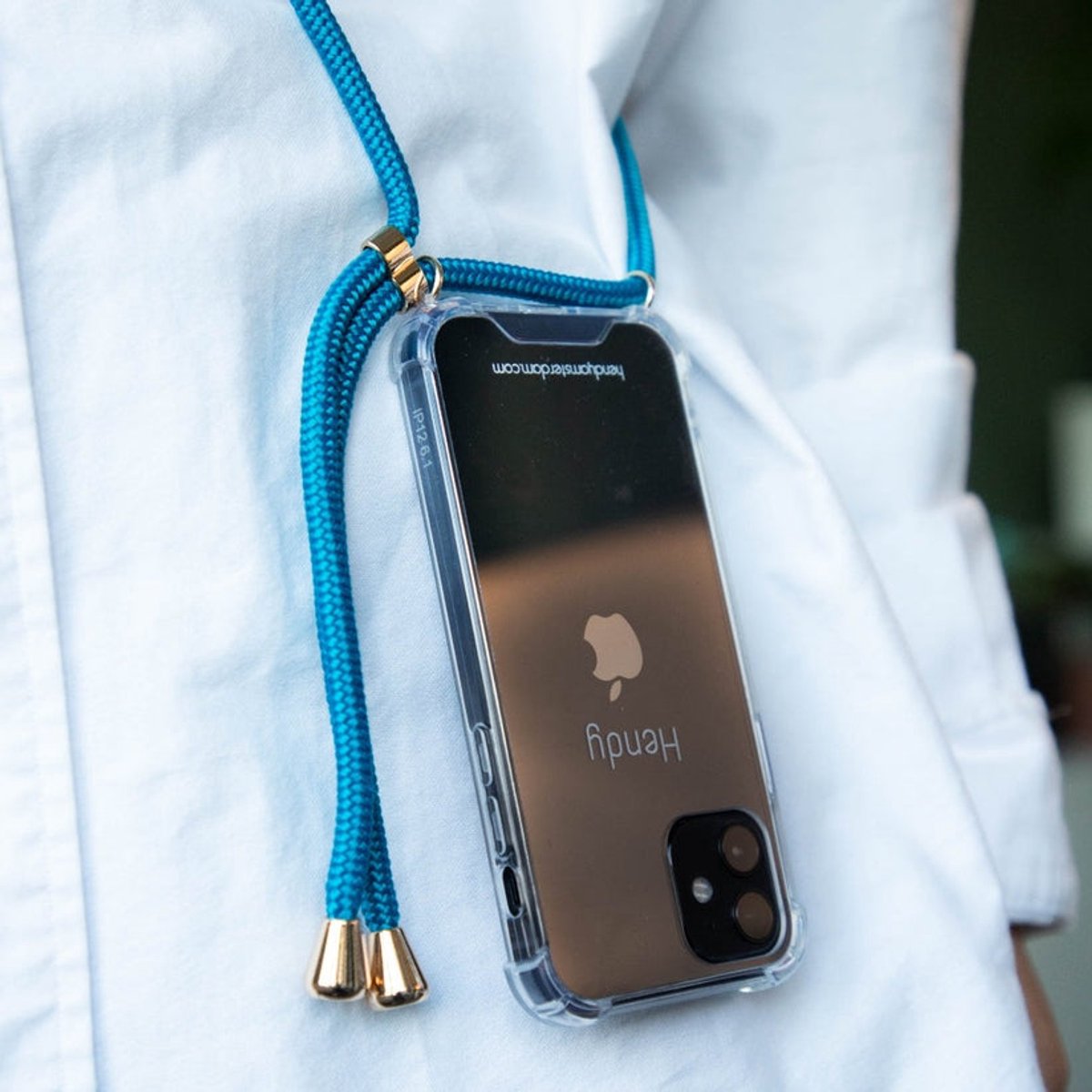 Hendy telefoonhoesje met koord - Classic - Petrol Blue - iPhone 15