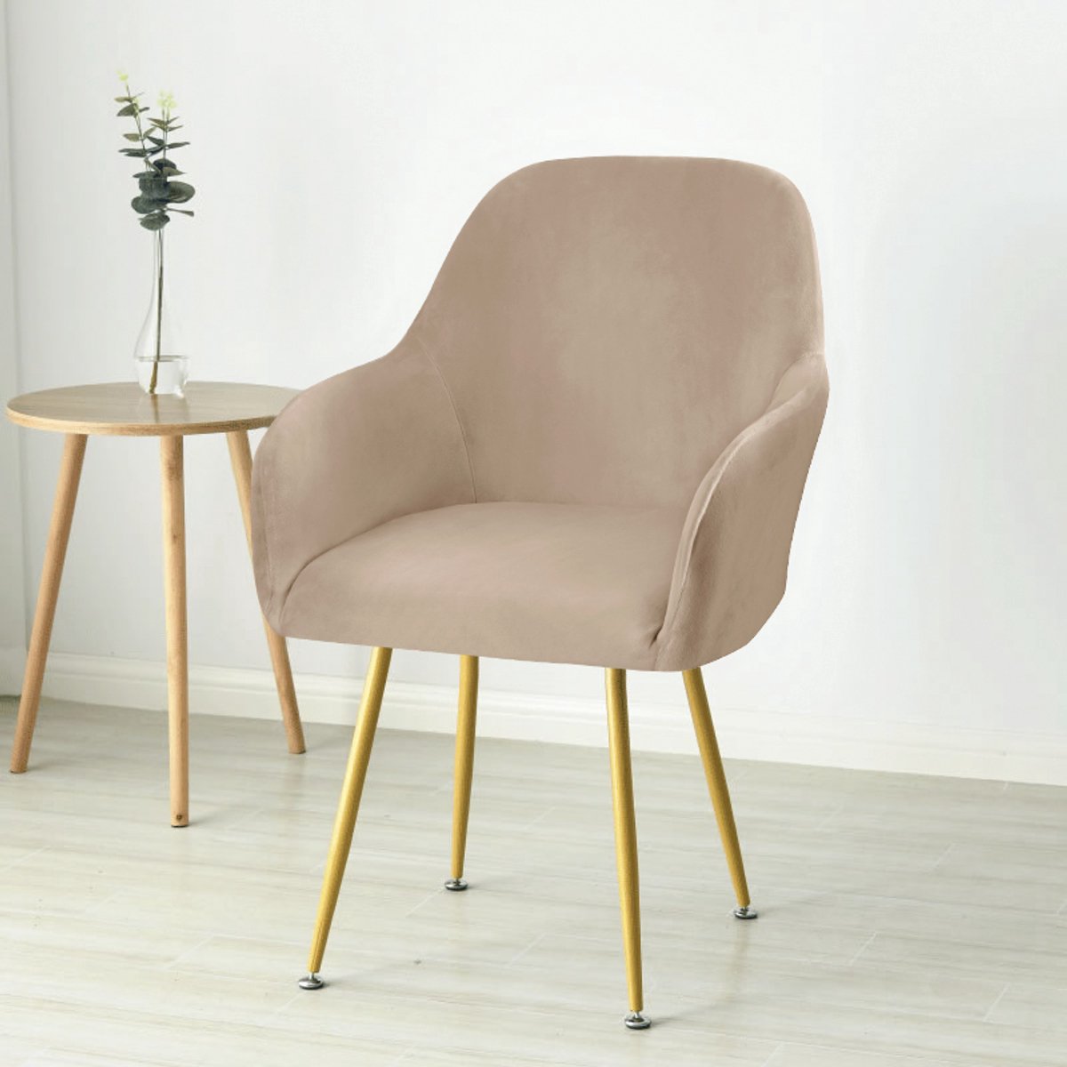 Covers by Ralfos* Stoelhoes eetkamerstoel kuip velvet Taupe | Verkrijgbaar per stuk, Set van 4, 6 en 8 - Volumekorting | Zacht velvet | Stoelhoes | Stoelhoezen eetkamerstoelen | Hoezen | Rekbaar, afneembaar, wasbaar en duurzaam | Moderne stoelhoezen