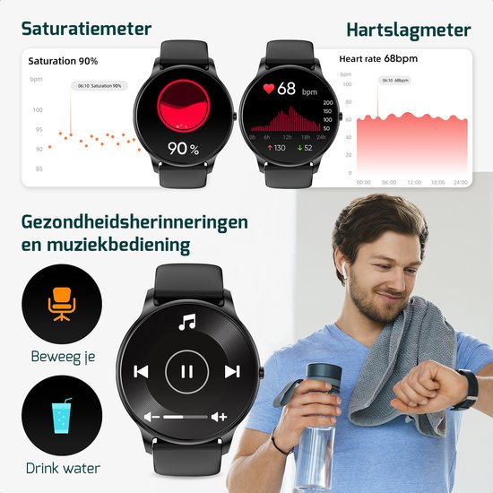 FITAGE Montre de sport - Smartwatch - Tracker d'activité - GPS - Zwart