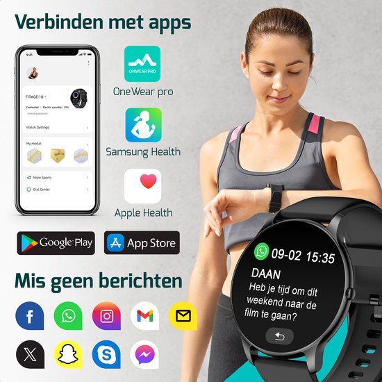 FITAGE Montre de sport - Smartwatch - Tracker d'activité - GPS - Zwart
