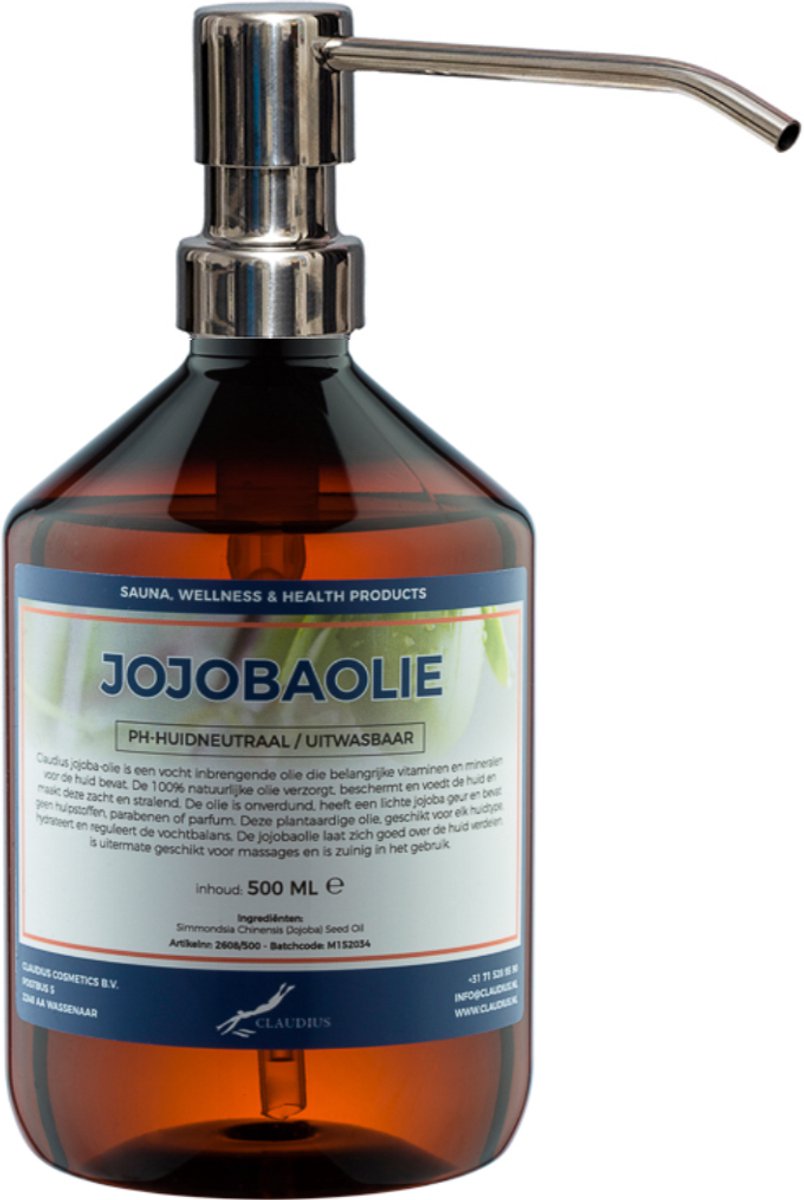 Jojobaolie 500 ml met zilveren pomp - 100% natuurlijk - biologisch en koud geperst