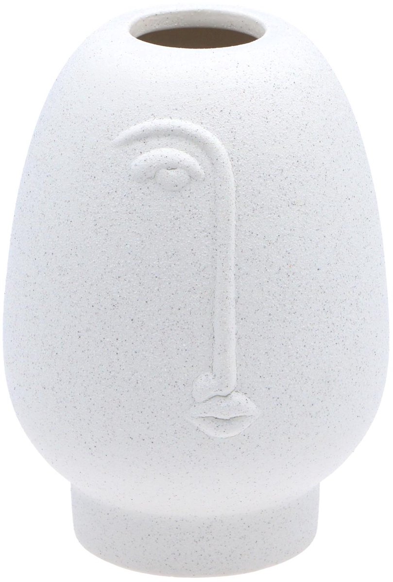 Arti Casa Decoratieve Vaas Gezicht - Witte Vaas met Reliëf Design - Moderne Vaas voor Bloemen en Interieur Decoratie - Ø12 x 17 cm - Wit