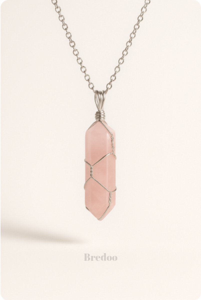Rozenkwarts dames ketting - Bredoo Edelsteen Hanger - Kristal Wrap - Minimalistisch - Dubbeleinder - Bohemian - Edelstenen en mineralen