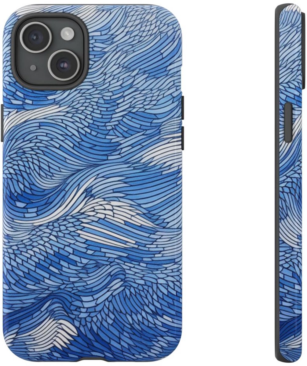 Blauw Abstract Lijnenpatroon – Telefoonhoesje Geschikt voor iPhone 15 Plus