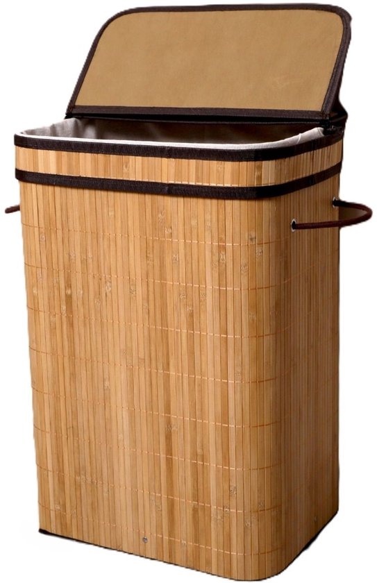 Bamboe Wasmand 105 Liter Natuurkleur 52 X 32 X 63 Cm - Was Sorter Met Linnen Waszak Rechthoekige Wasbox Met Twee Compartimenten Wasmand Met Handvatten En Deksel