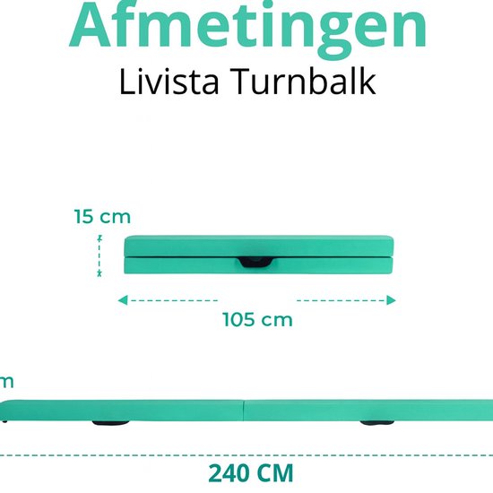 Livista Turnbalk - Voor thuis - Evenwichtsbalk - Balanstrainer - Balans speelgoed - Mintgroen - 240 cm - Incl. draagtas - Thuis Turnen van Merkloos — afbeelding 4