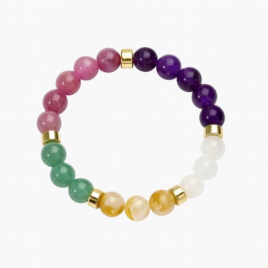 Bracelet élastique en perles de verre multicolores et accents dorés pour femme – bracelet rond pour femme