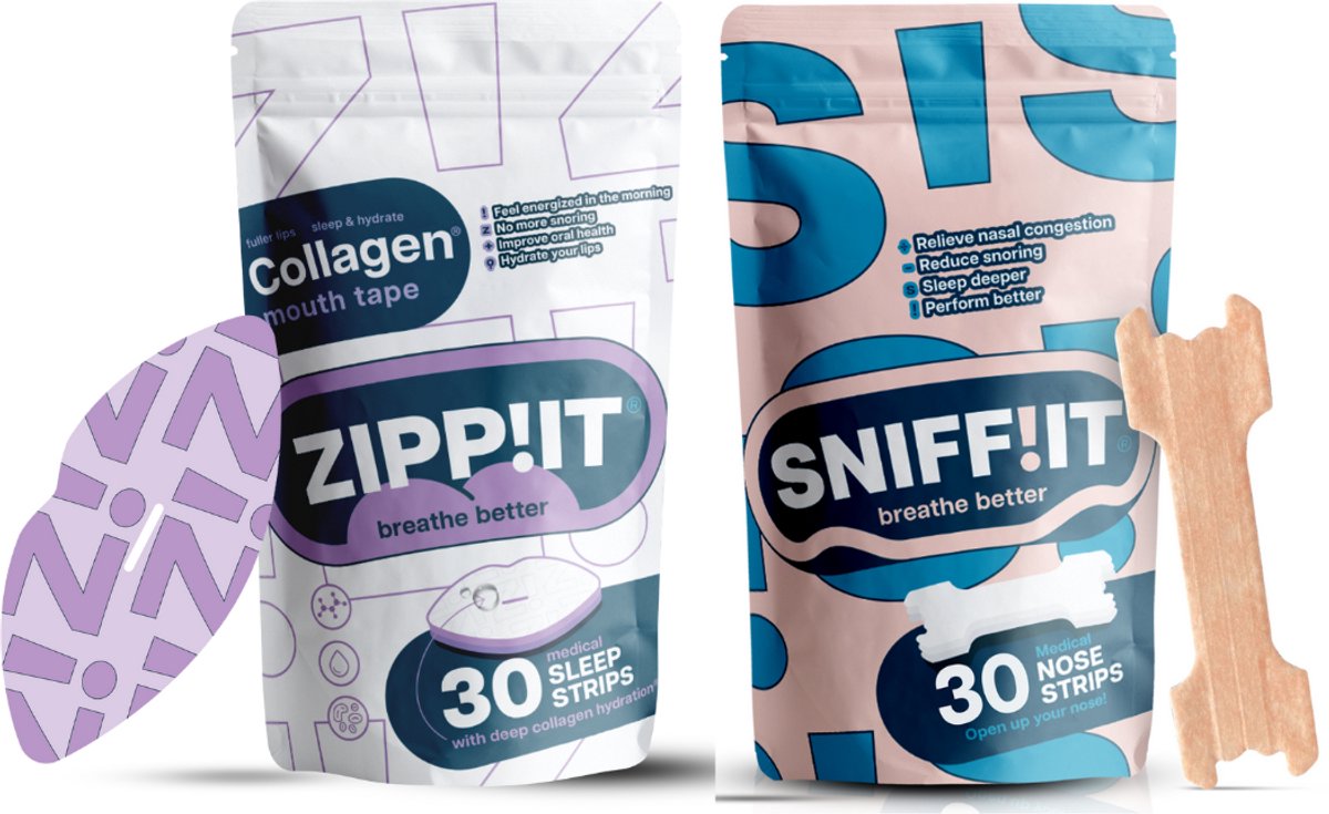 Beauty Bundel - Zippit® Collageen Mondtape & Sniffit® Neusstrips - Hoge dosis Collageen - Mouth tape - Mond Tape - Neuspleisters - Neusspreider - Anti snurk strips - Beter slapen