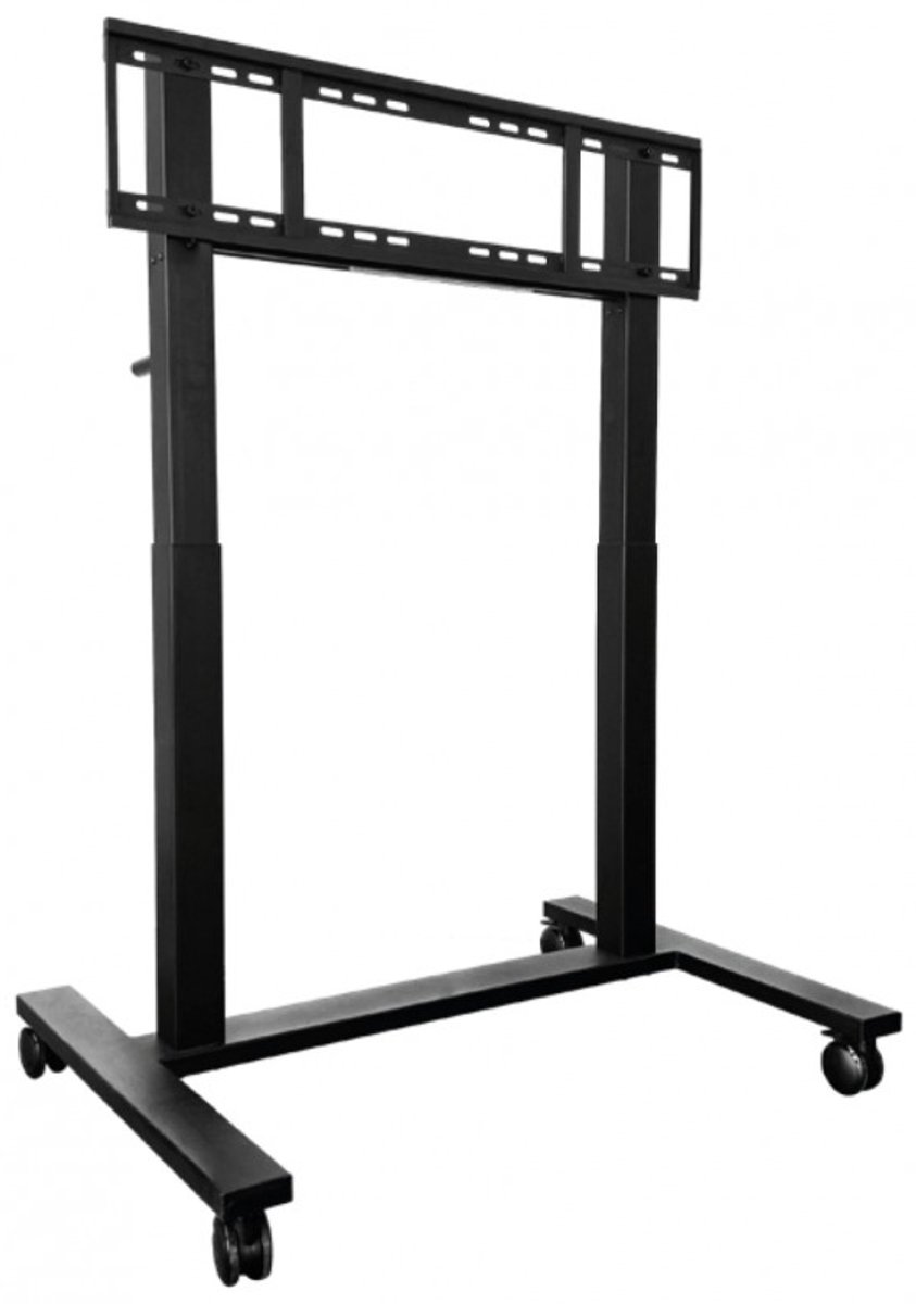 Synetech ST01 - verrijdbare interactieve schermstandaard (max86 inch) met vergrendelsysteem en handmatige hoogteverstelling via stuurstang en sleutel. L1036 x B737 x H(1062 - 1562)mm, maximaal draagvermogen 100kg