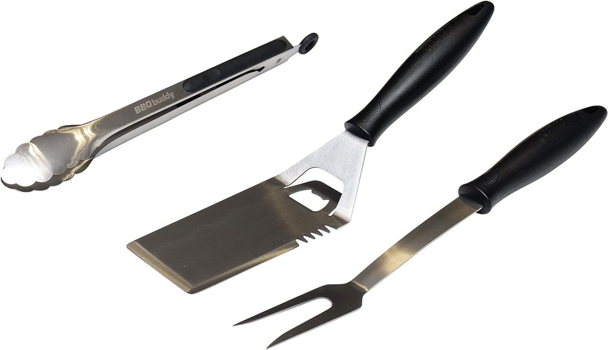Grillgereedschap - 3-delige accessoireset met vork, tang en spatel