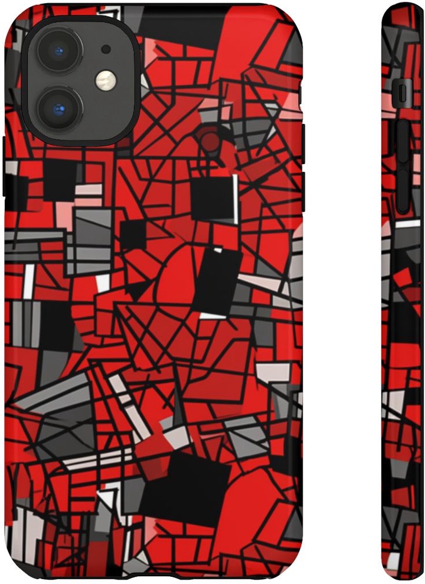 Abstract Rood-Zwart Geometrisch Patroon – Telefoonhoesje Geschikt voor iPhone 11