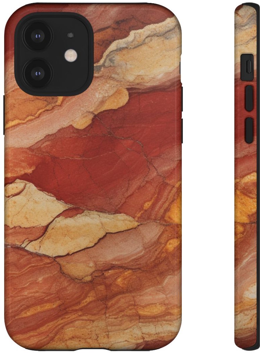 Rode en Beige Natuursteenstructuur – Telefoonhoesje Geschikt voor iPhone 12