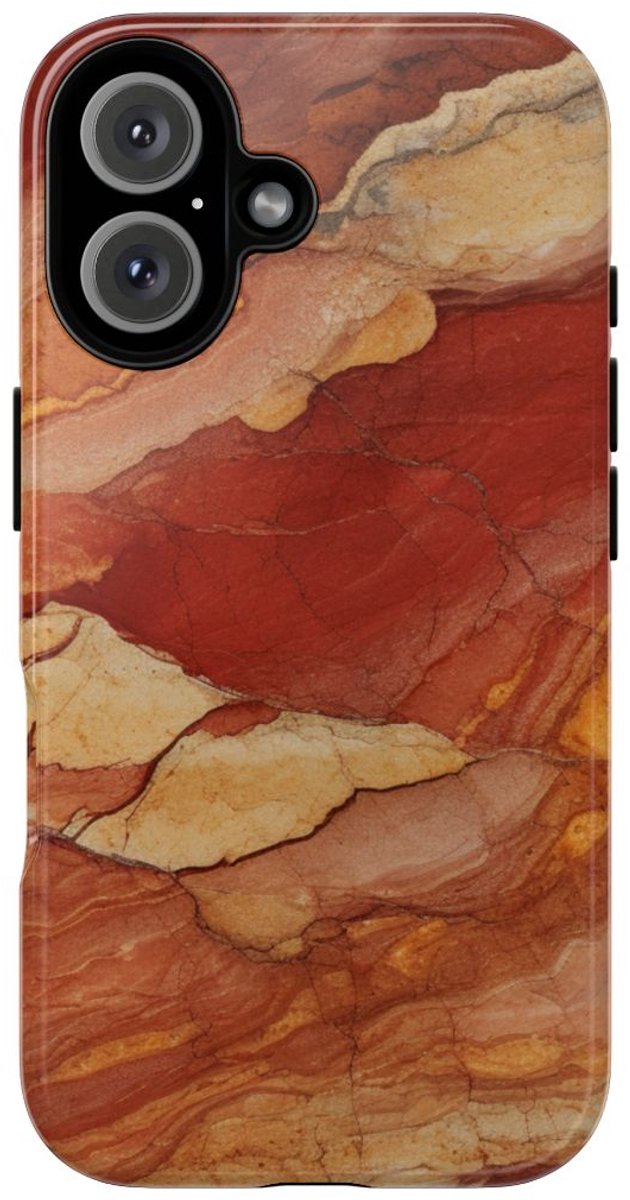 Rode en Beige Natuursteenstructuur – Telefoonhoesje Geschikt voor iPhone 16