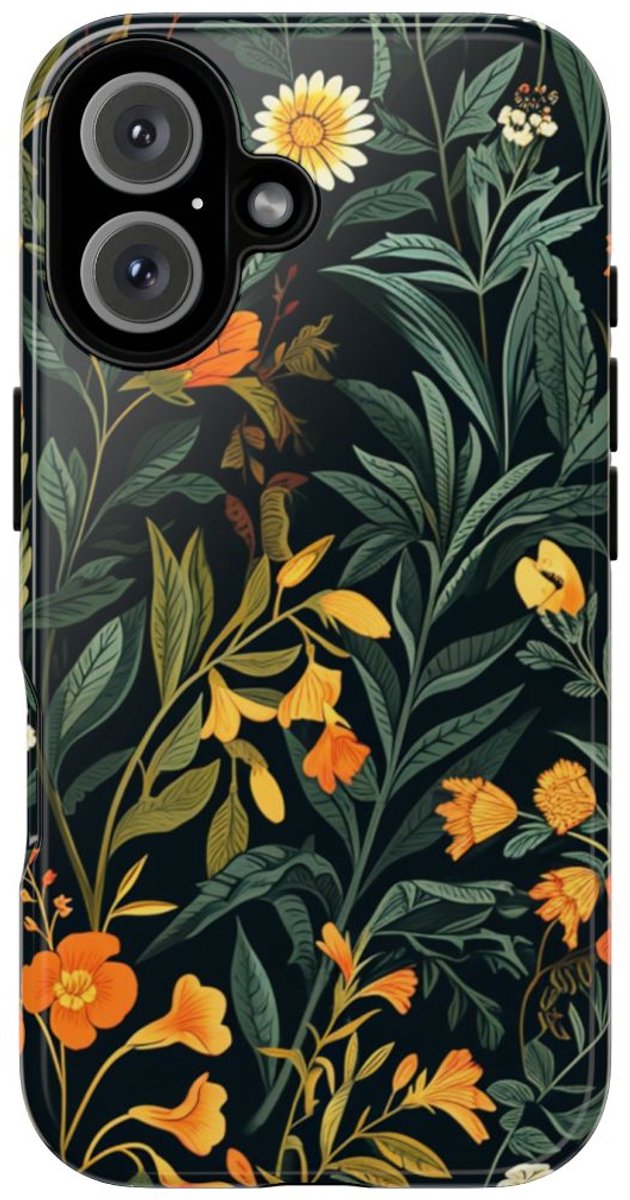 Oranje en Witte Bloemenprint – Telefoonhoesje Geschikt voor iPhone 16