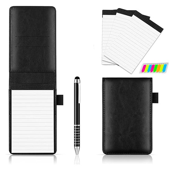 Vitdipy - Mini bloc-notes - Petit carnet Plein air - Avec stylo - Avec recharges - Blocs -notes et onglets d'index - Format A7 - 14 x 11 x 1,5 cm - Zwart