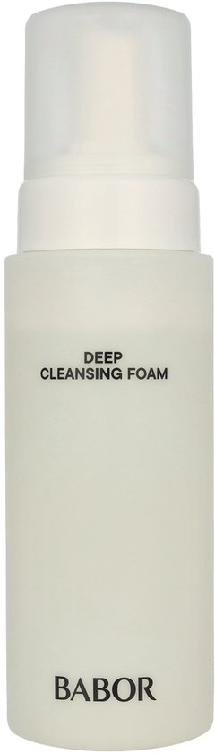 Witte fles met pompdispenser voor BABOR Deep Cleansing Foam.