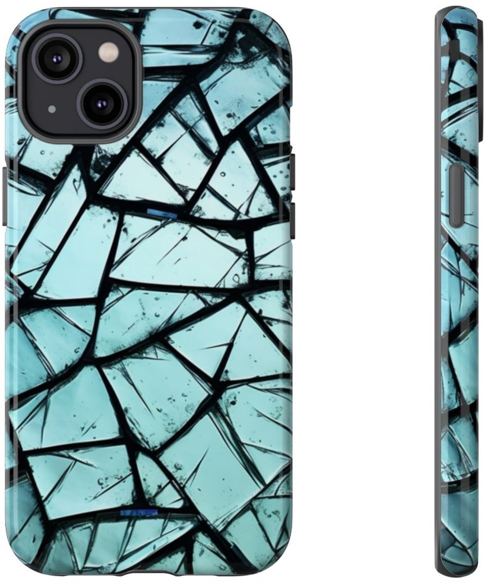 Blauw Gebroken Glaspatroon – Telefoonhoesje Geschikt voor iPhone 14 Plus