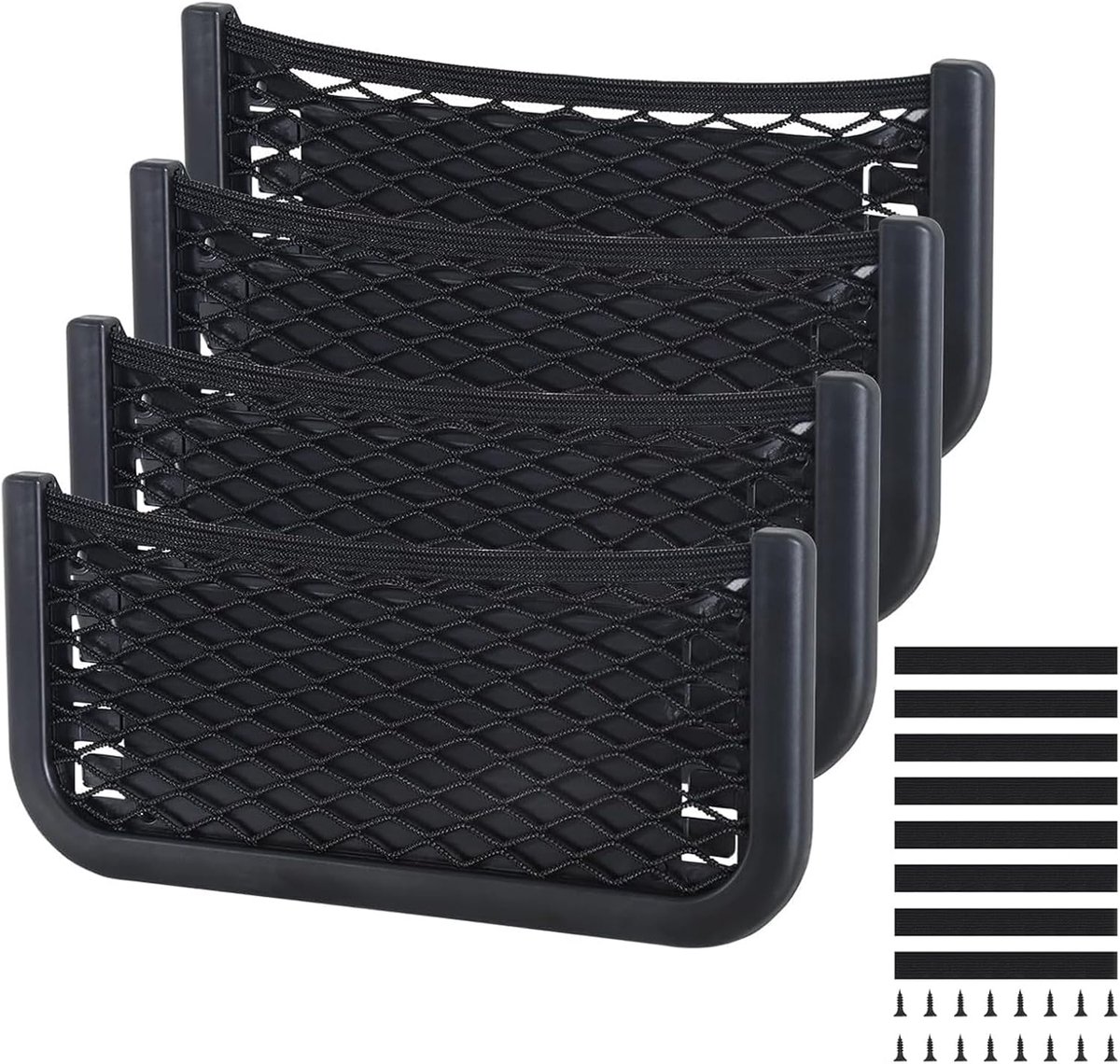 Image of 4 x Auto-opbergnetten, 26 x 12 cm, Multifunctionele auto-opbergtas voor keukengerei, campers, boten en thuis