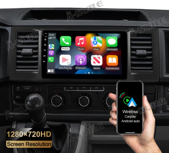 Autoradio-Android 13 Car Stereo GPS Navigation 2+32G for T6 Transporter Multivan 2016-2022 Built-in Wireless CarPlay Android Auto 9in Car Radio with Bluetooth WiFi FM/RDS SWC Mirror Link + AHD Backup Camera/Microphone