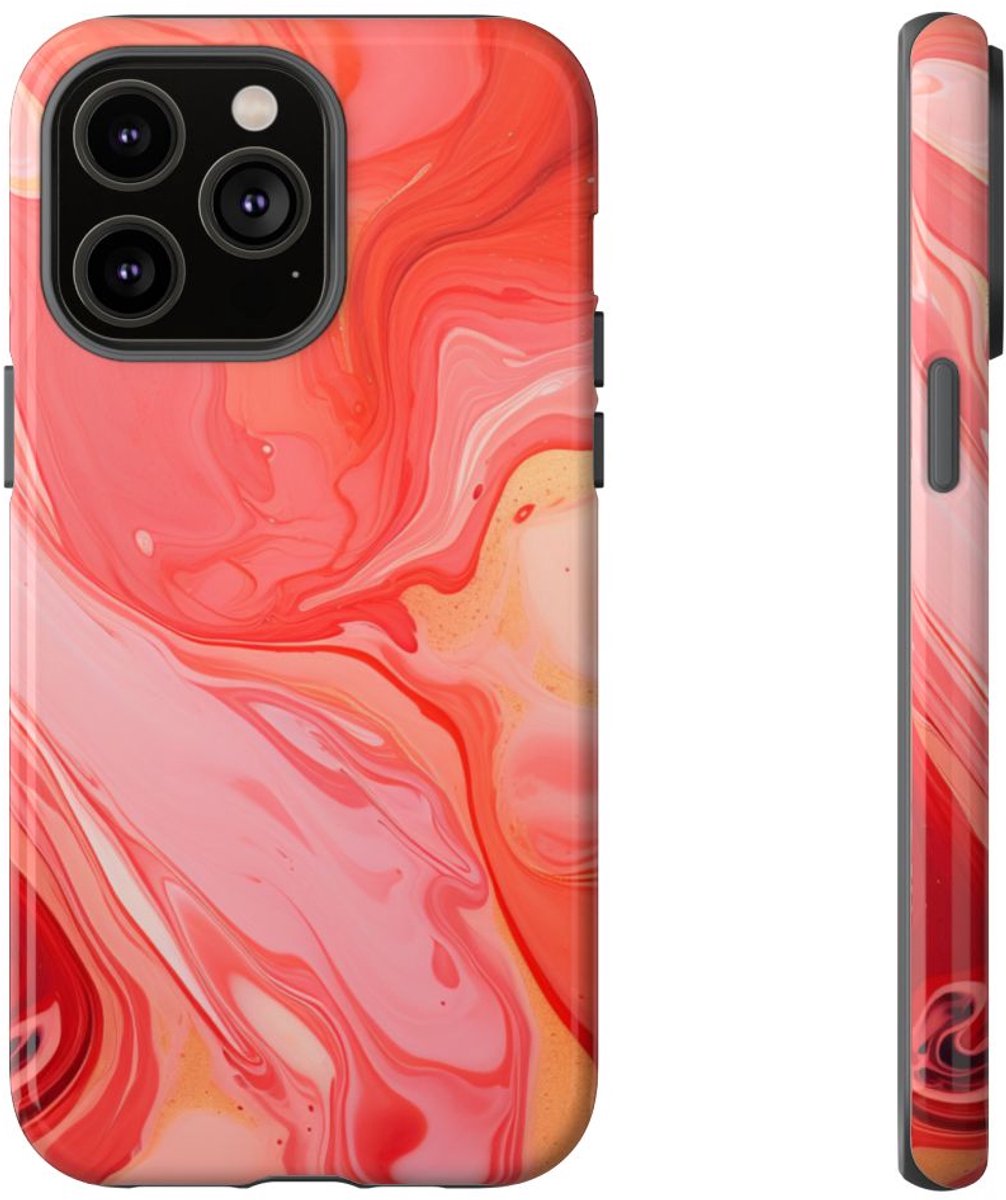 Koraalrode Abstracte Krullen – Telefoonhoesje Geschikt voor iPhone 14 Pro Max
