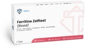 Doos van de Telano Ferritine Zelftest (Bloed), met inhoudsopgave en kenmerken zoals nauwkeurig, snel resultaat, gemakkelijk te gebruiken.