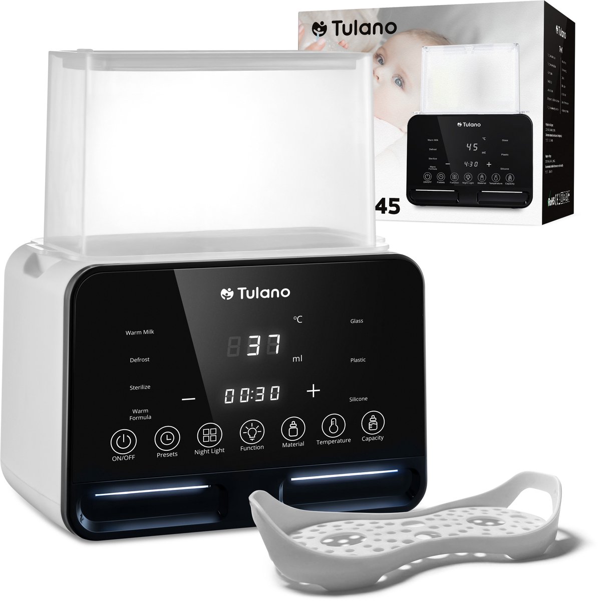 Tulano Ellie 45 Dubbele Flessenwarmer - 7-in-1 Baby Flessenwarmer & Sterilisator