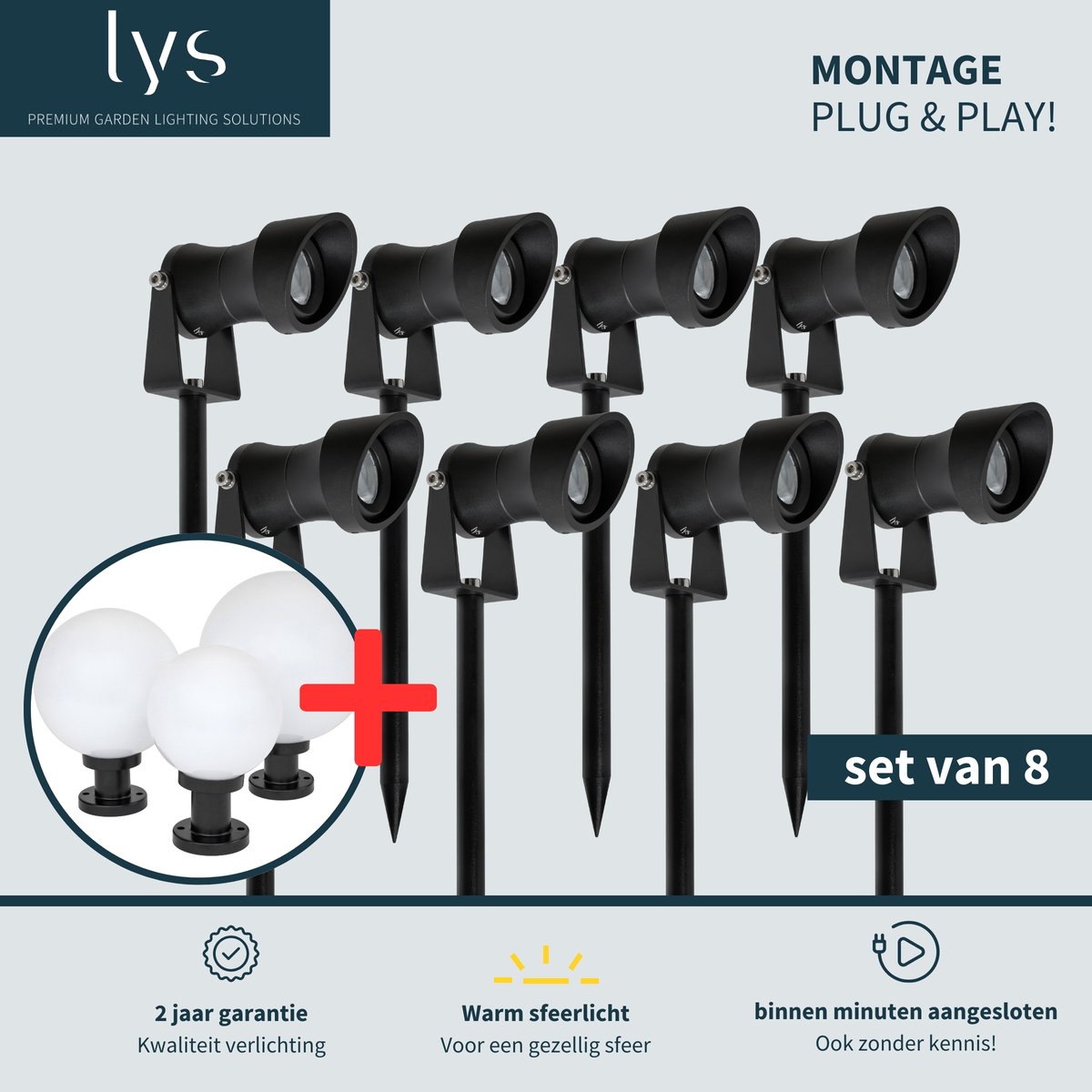 Lyslight Ilva Prikspot Set van 8 - Zwarte Tuinverlichting - Binnen minuten aangesloten - Aluminium buitenverlichting - Milieuvriendelijk Alternatief voor Zonne-energie Tuinverlichting