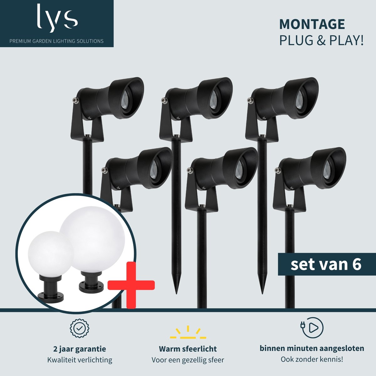 Lyslight Ilva Prikspot Set van 6 - Zwarte Tuinspots voor buiten - Binnen minuten aangesloten - Aluminium buitenverlichting - Milieuvriendelijk Alternatief voor Zonne-energie Tuinverlichting