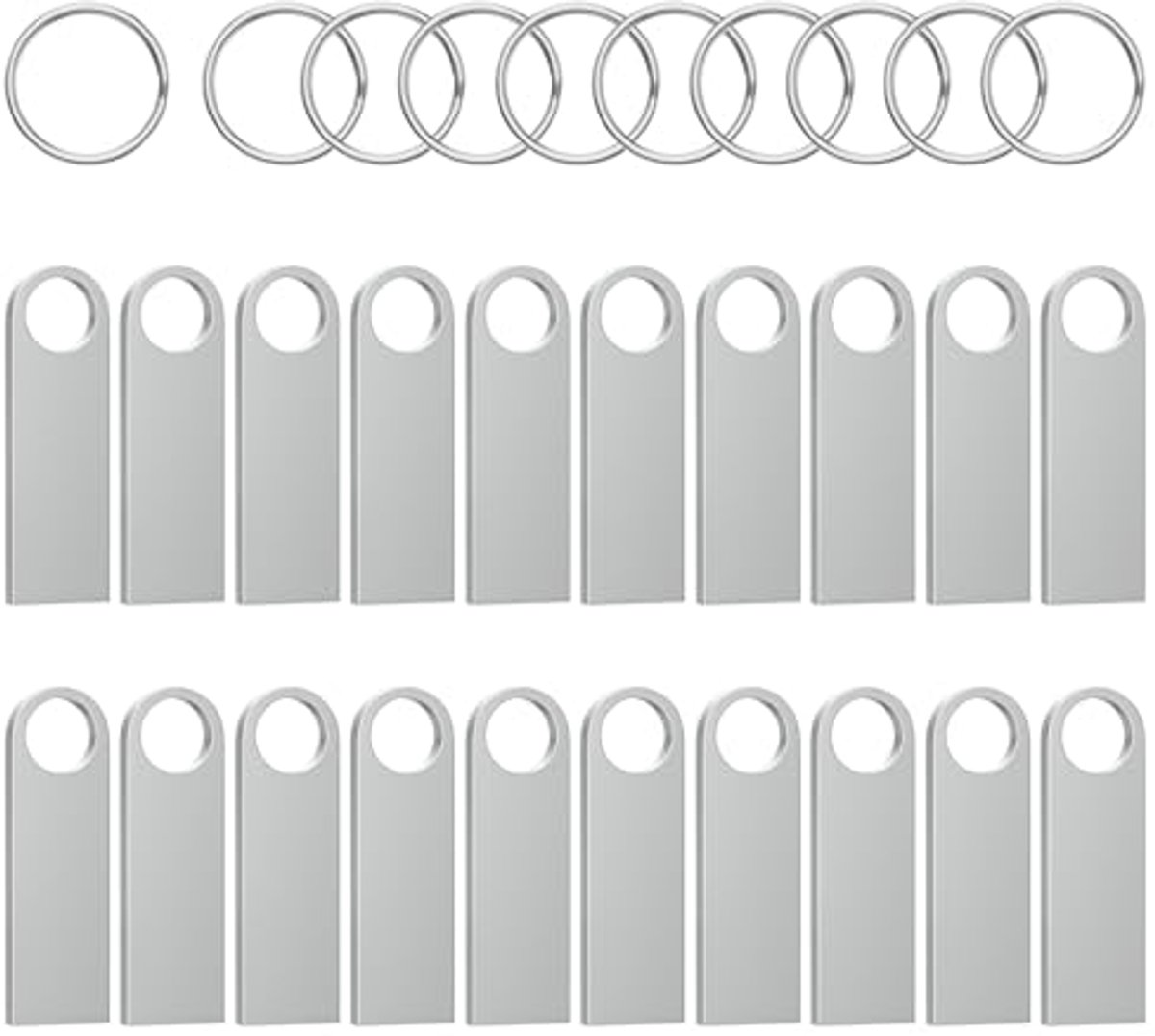 Mini USB-stick 4GB - Waterdichte Geheugenstick met Sleutelhangers (20 Stuks)