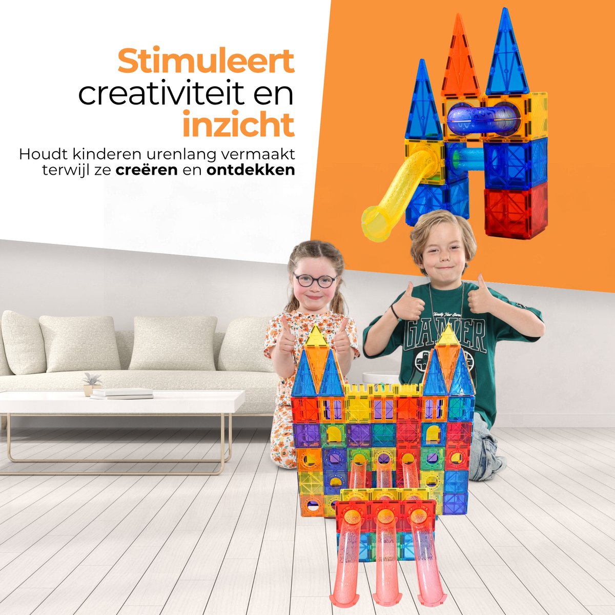Magna Minds - Magnetic Tiles - Knikkerbaan - 102 stuks - Magnetisch Speelgoed - Constructie speelgoed - Magnetische tegels - Montessori speelgoed - Magnetic toys - Magnetische bouwstenen - Speelgoed Kinderen — afbeelding 5