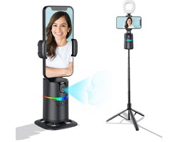 Automatisch Volgstatief Set - AI Gezichtsherkenning Gimbal + Uitschuifbaar Statief + LED Licht - 360° Tracking - Bluetooth Afstandsbediening - Voor TikTok, Vlog & Video
