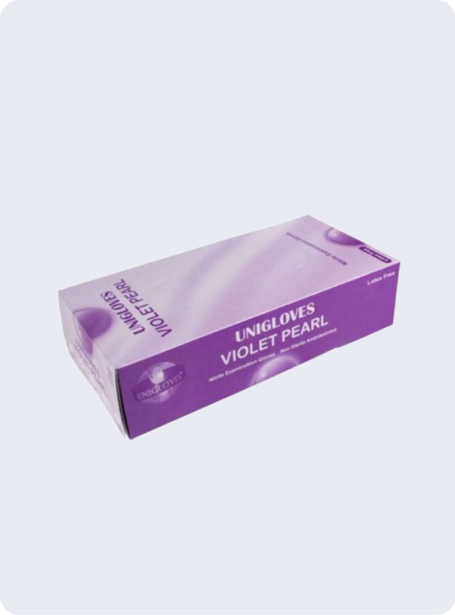 Box of 100 Unigloves Violet Pearl Nitrile Gloves – Powder-Free