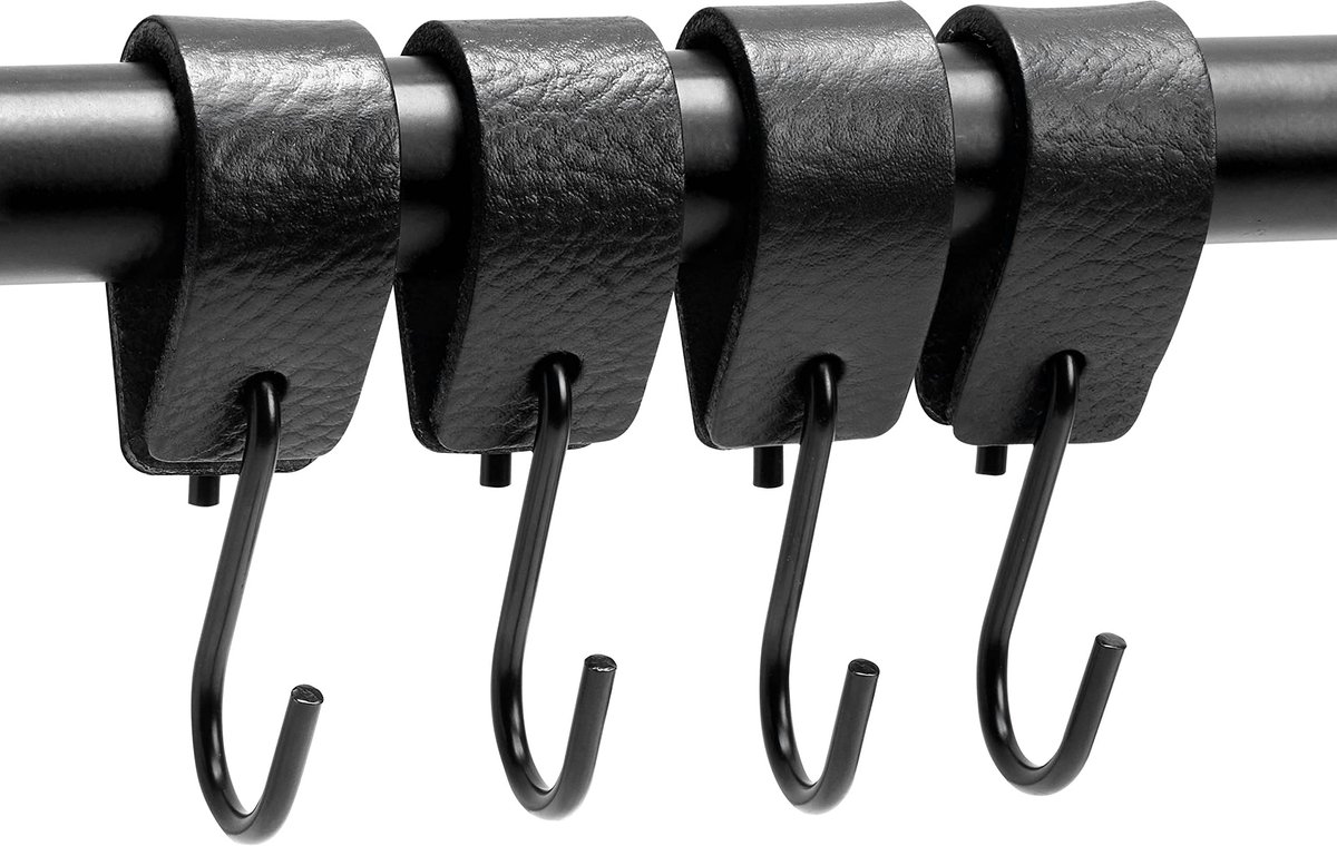 Ynkkvre - S-Vormige Haakjes met Leren Lus - Industrieel Design - Volleren & Handgemaakt - Robuust & Multifunctioneel - Hoog Draagvermogen - Eenvoudig te Installeren