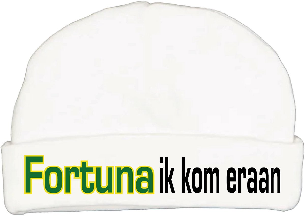 Babymutsje met de tekst: Fortuna ik kom eraan !