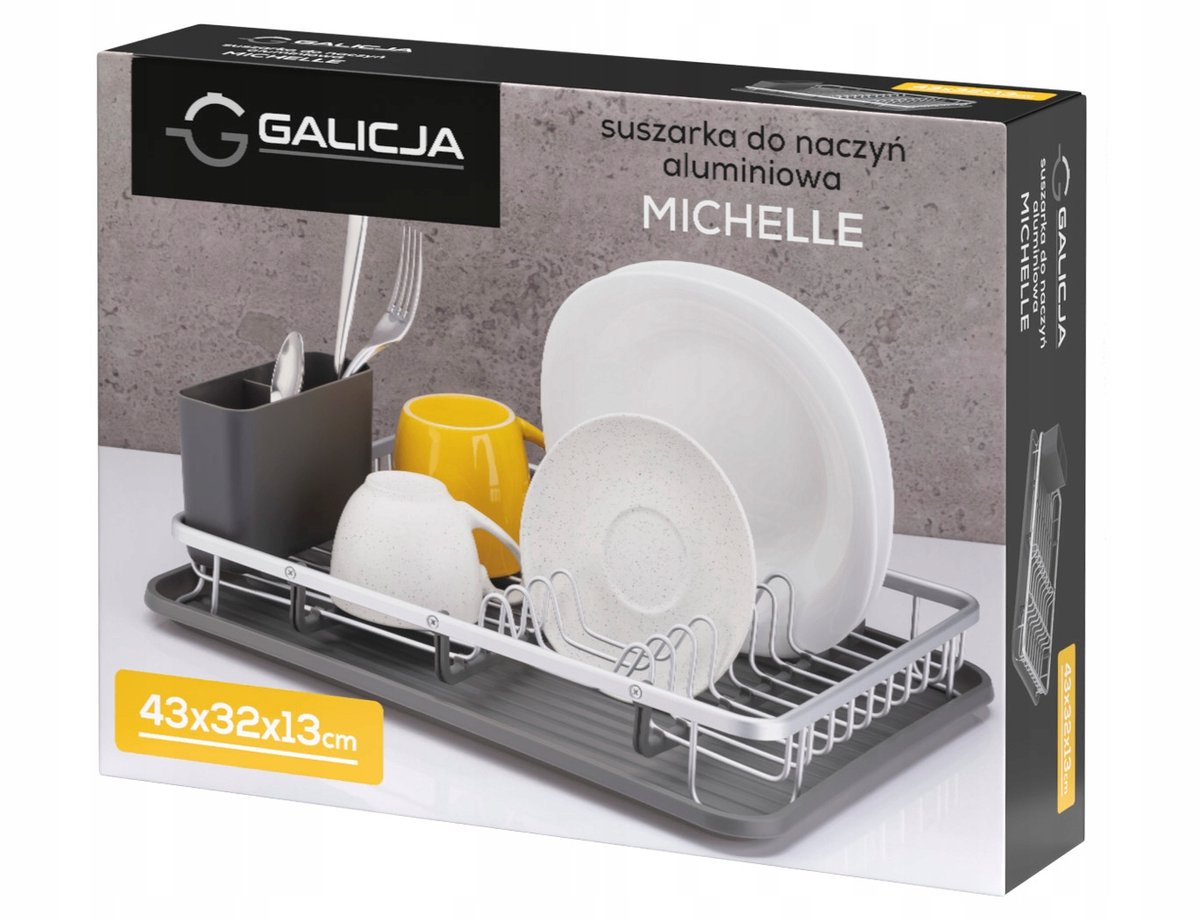 Aluminium Afdruiprek Michelle 43x32x13cm met Bestekhouder - Grijs