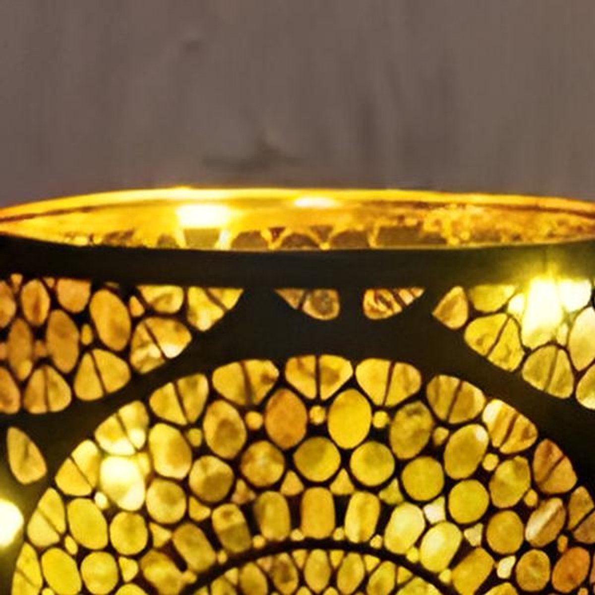 Cylinder glas marrakech 10led warm wit 9h12 cm zwart/goud Anna's Co...