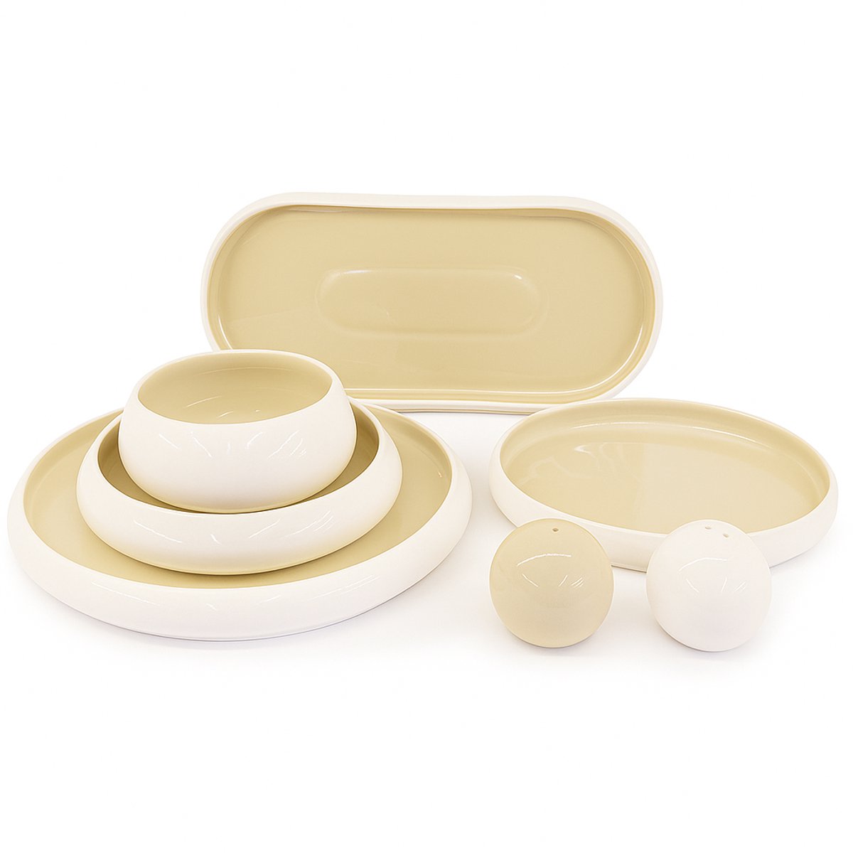 Mevaz Chubby 27-delige Serviesset – Luxe Twee-kleurige – Beige/Wit – Set voor 6 Personen