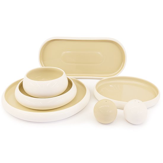 Service de table Mevaz Chubby 27 pièces – Luxe bicolore – Beige/ Wit – Set 6 personnes