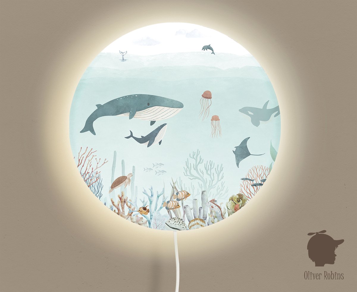 Wandlamp rond Sensational Sea blue Oliver Robins-kinderkamer-nachtlamp-sfeerverlichting-sea-vissen-wandverlichting