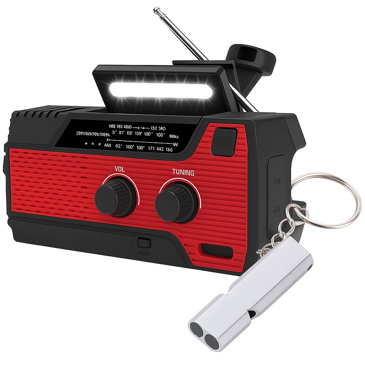 Yarvu ® Noodradio Solar Opwindbaar / Penlite Batterijen & Accu - Inclusief Noodfluitje - Noodpakket - Draagbare Survival Radio - 4000 mAh - Powerbank Zonneenergie - Bouwradio - met Zaklamp – Groen