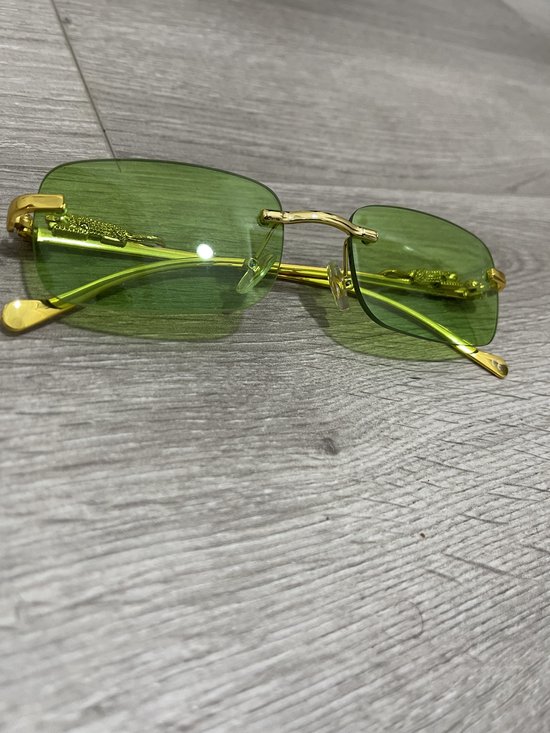 Lgeura Randloze Zonnebril unisex - Groen met Gouden Poot & Panterdetail - Luxe UV400 Bescherming - Fashion Accessoire van Lgeura — afbeelding 5