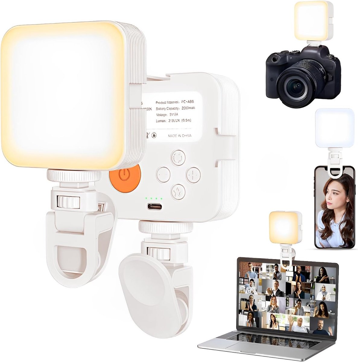 Selfie Light - Video Light 2000mAh - Mobiele Telefoon Verlichting met 108 Geïntegreerde LED Parels en Clip voor Computers en Camera's