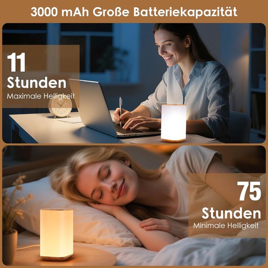 Nachtlampje - Dimmable met 3 kleurtemperaturen - 256 kleuren - 3000 mAh batterij - Oplaadbare tafel lamp met afstandsbediening - Nachtlampje voor baby's - Nachtlampje met timer — afbeelding 4