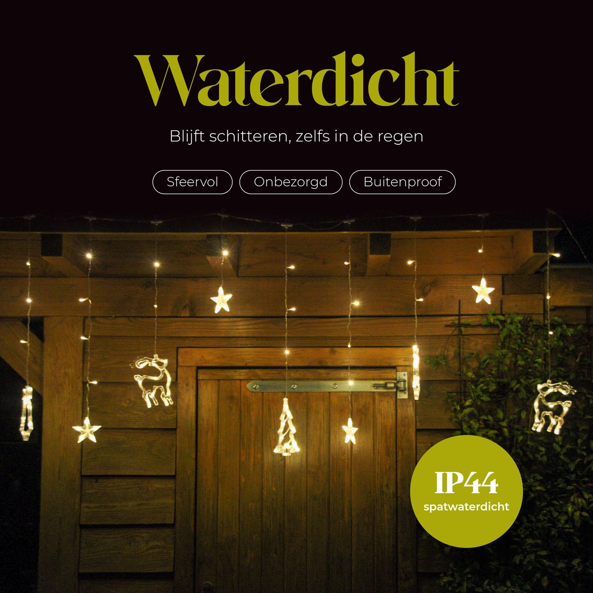 Giftmas Kerstverlichting Raam - Lichtgordijn Kerst met Figuren 2,5 m - 120 LED Warm Wit - Raamdecoratie Binnen en Buiten - Sterren, Klokken en Rendieren – foto 3