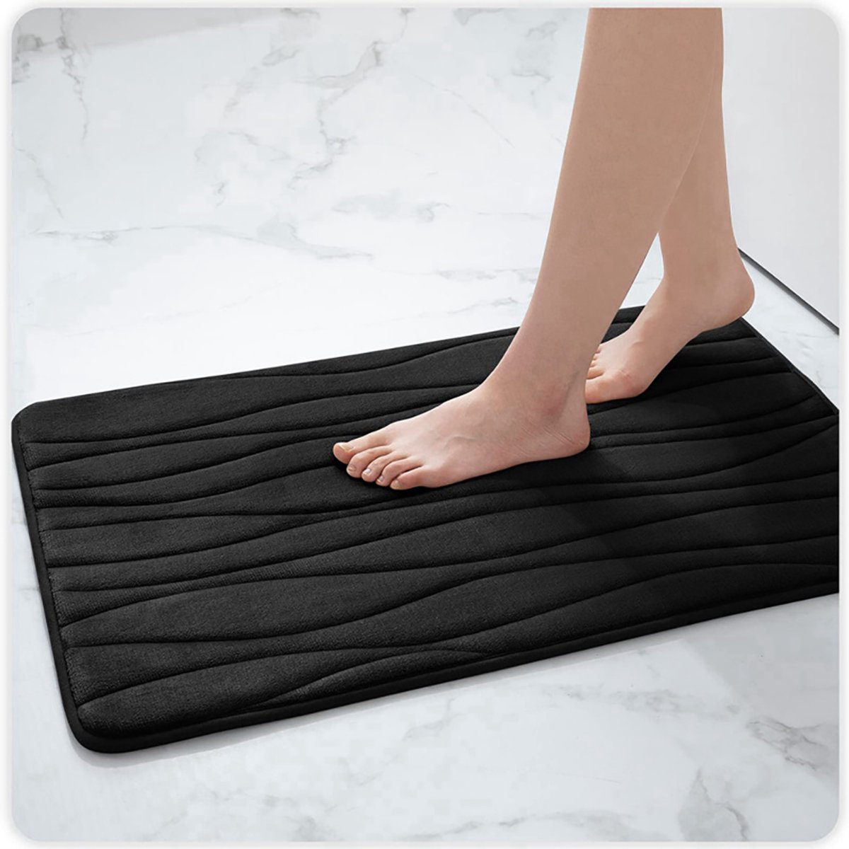 1 stuks Zwart Badmat - Anti-slip Badkamermat 61x41 cm - Wasmachinebestendig Badkamer Tapijt voor onder de douche en toilet