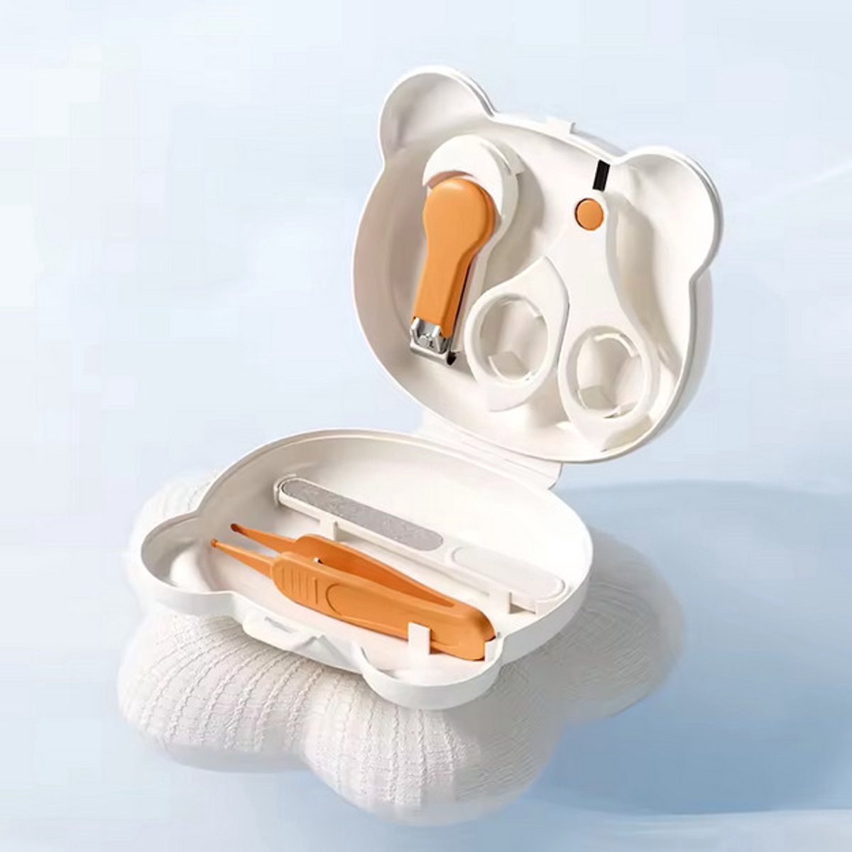 Manicureset Baby - Nagelschaar - Vijl - Nagelknipper - Pincet - Beer Wit Oranje - Kraamcadeau — cadeau in Verzorging - foto 2