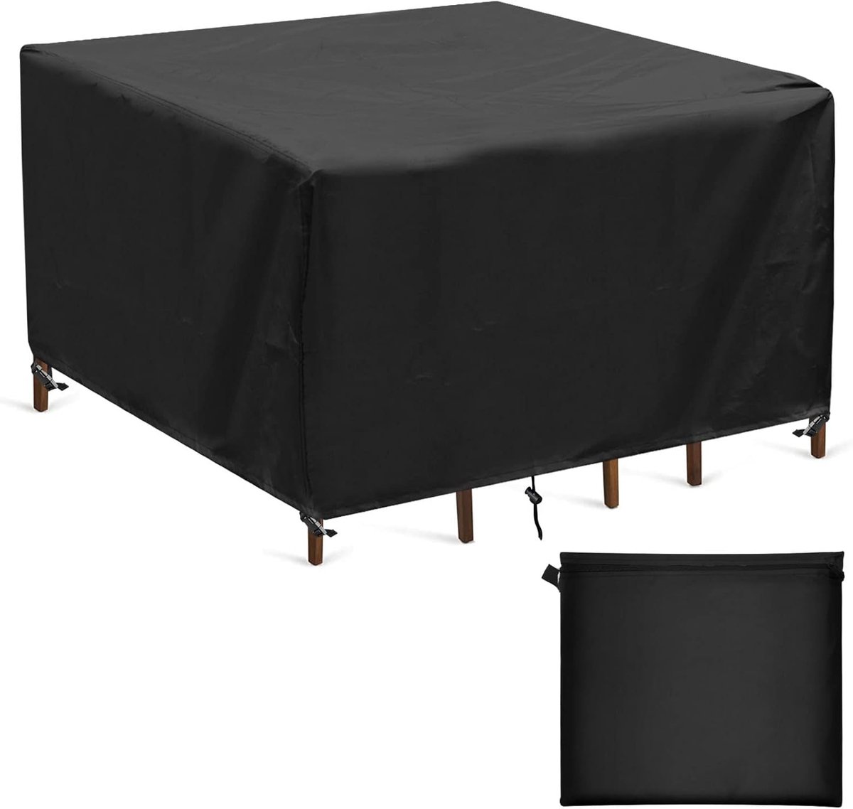 OIMG Tuinmeubelhoes - Tuinmeubelhoezen - Weersbestendige Beschermhoes Tuintafel - Buitenhoes - Hoes Tuinmeubel - Tuinsethoes - 150x150x75cm - Waterdicht - Geschikt Voor Buitenterras, Winddicht en Anti-UV voor Stoel en Tafel - Zwart