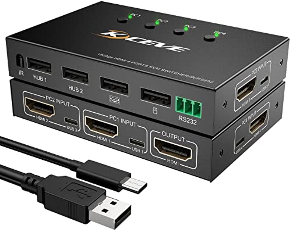 KVM Switch 4-poorts HDMI met 4K @60Hz Resolutie voor Computer en Laptop